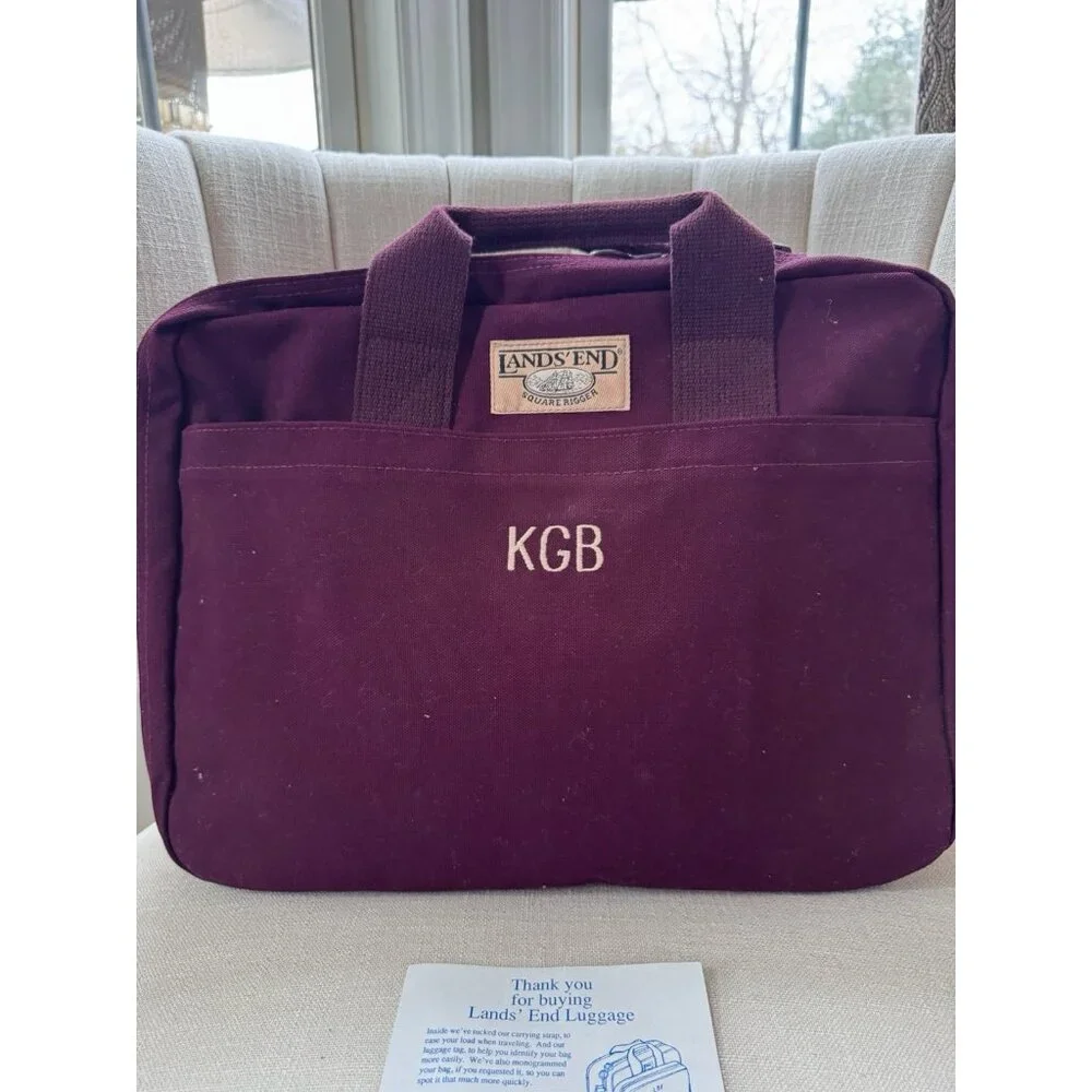 VTG Lands End Square Rigger Canvas Bag Initial Embroidered USA Maroon Red